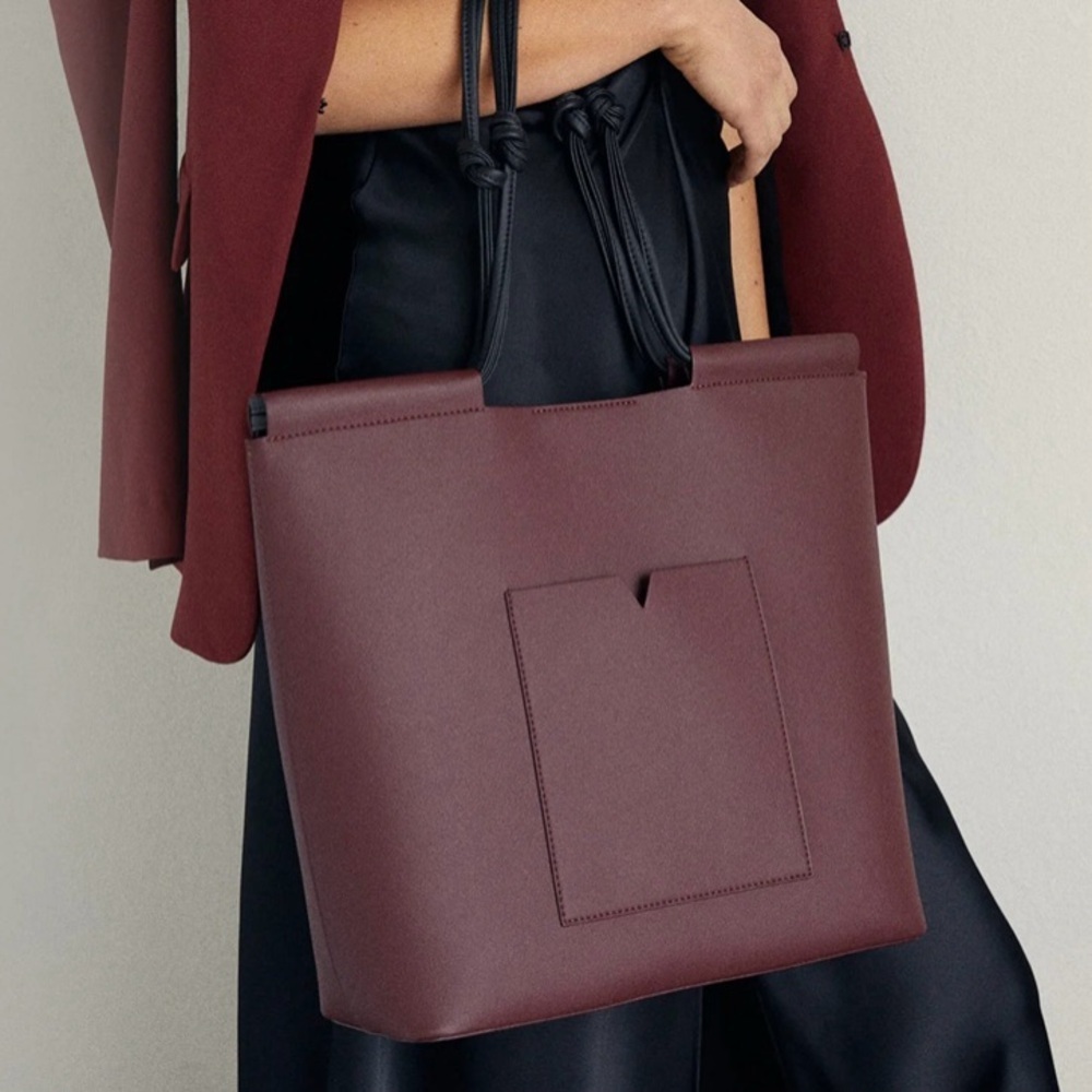 Von Holzhausen Italian Designer Vegan Market Tote Bag Fall Burgundy - Picture 2 of 16